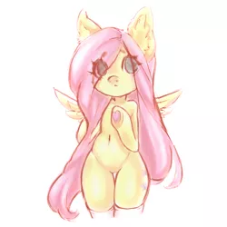 Size: 708x708 | Tagged: artist:hippykat13, artist:tolsticot, belly button, chibi, clothes, cute, derpibooru import, ear fluff, edit, editor:hippykat13, female, fluttershy, semi-anthro, sketch, socks, solo, solo female, stockings, suggestive, thigh highs, underhoof