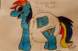Size: 2089x1372 | Tagged: safe, artist:innauth, deleted from derpibooru, derpibooru import, rainbow dash, diaper, diaper fetish, female, image, impossibly large diaper, jpeg, poofy diaper, solo, solo female, spa, traditional art
