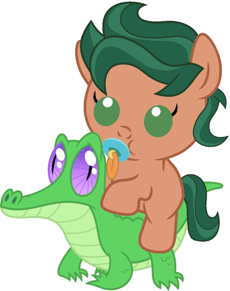 Size: 786x992 | Tagged: safe, artist:red4567, derpibooru import, gummy, timber spruce, ponified, pony, equestria girls, legend of everfree, baby, baby pony, cute, equestria girls ponified, pacifier, ponies riding gators, riding