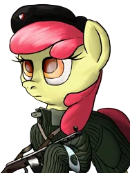 Size: 900x1200 | Tagged: apple bloom, artist:aaronmk, derpibooru import, equestrian flag, gun, hungarian revolution, hungary, ppsh-41, safe, solo, submachinegun, weapon