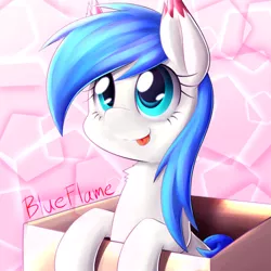 Size: 800x800 | Tagged: safe, artist:yoshimaru, derpibooru import, oc, oc:blue flame, unofficial characters only, earth pony, pony, box, female, mare, pony in a box, solo