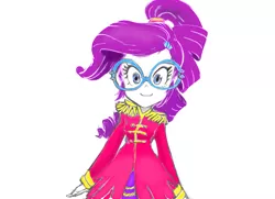 Size: 600x434 | Tagged: safe, artist:cabrony, artist:conoghi, color edit, derpibooru import, edit, rarity, equestria girls, friendship through the ages, colored, glasses, sgt. rarity, simple background, solo, white background