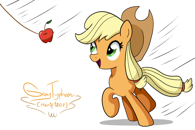 Size: 3000x2000 | Tagged: safe, artist:graytyphoon, derpibooru import, applejack, apple, bait, food, rope, solo