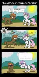 Size: 2264x4408 | Tagged: safe, artist:ultrathehedgetoaster, derpibooru import, button mash, sweetie belle, earth pony, pony, robot, robot pony, unicorn, :t, absurd resolution, blank flank, blushing, colored sclera, colt, comic, covering face, embarrassed, eyes closed, eyes on the prize, facehoof, female, filly, flailing, flirting, floppy ears, foal, frown, green sclera, heart eyes, hoofy-kicks, hooves, horn, imminent suicide, implied suicide, lidded eyes, lip bite, looking away, male, open mouth, raised hoof, scrunchy face, shipping, shipping denied, shocked, sitting, smiling, standing, straight, sun, sweetie bot, sweetiemash, teeth, text, waving, wavy mouth, wingding eyes
