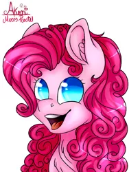 Size: 600x800 | Tagged: artist:misspastelzinha, artist:princesscrystal36, bust, derpibooru import, pinkie pie, portrait, safe, simple background, smiling, solo, white background