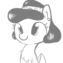 Size: 1280x1280 | Tagged: safe, artist:tjpones, derpibooru import, oc, unofficial characters only, earth pony, pony, bust, chest fluff, ear piercing, earring, grayscale, hairband, jewelry, monochrome, piercing, simple background, solo, white background