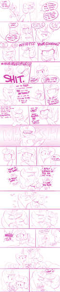 Size: 1237x5975 | Tagged: questionable, artist:shoutingisfun, derpibooru import, edit, princess cadance, princess flurry heart, absurd resolution, angry, bed, bedroom eyes, blanket, blushing, comic, cropped, crying, dialogue, disgusted, door, dream, eyes closed, female, flurrydance, hand, heart, hitting, imminent kissing, inception, incest, infidelity, laughing, lesbian, lidded eyes, looking at each other, magic, magic hands, moaning, monochrome, mother and daughter, open mouth, pillow, pointing, princess emo heart, raised hoof, refrigerator, shipping, shrunken pupils, sitting, slap, slapping, spread wings, sweat, sweatdrop, tongue out, unamused, vulgar