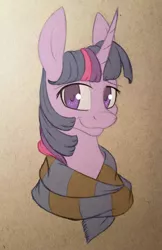 Size: 2477x3818 | Tagged: artist:waterferret, bust, clothes, crossover, derpibooru import, harry potter, looking at you, portrait, ravenclaw, safe, scarf, solo, traditional art, twilight sparkle