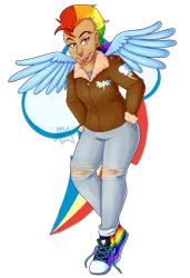Size: 949x1391 | Tagged: artist:threelegmeg, clothes, converse, cutie mark, derpibooru import, human, humanized, mohawk, piercing, rainbow dash, safe, shoes, simple background, solo, transparent background, winged humanization, wings