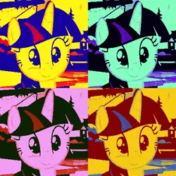 Size: 478x478 | Tagged: safe, derpibooru import, edit, edited screencap, screencap, twilight sparkle, twilight sparkle (alicorn), alicorn, pony, unicorn, ppov, andy warhol, cute, excited, happy, modern art, pop art, solo