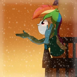 Size: 5000x5000 | Tagged: safe, artist:fj-c, derpibooru import, rainbow dash, equestria girls, absurd resolution, catching snowflakes, clothes, gloves, profile, snow, snowfall, solo, winter