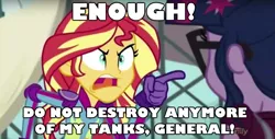 Size: 786x399 | Tagged: safe, derpibooru import, edit, edited screencap, screencap, sci-twi, sunset shimmer, twilight sparkle, equestria girls, friendship games, angry, command and conquer, command and conquer: generals, exploitable meme, general kwai, image macro, meme, sunset yells at twilight, zero hour