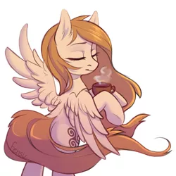 Size: 3000x3000 | Tagged: safe, artist:fensu-san, derpibooru import, oc, oc:anima, unofficial characters only, pegasus, pony, eyes closed, female, food, mare, simple background, solo, tea, white background