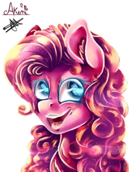 Size: 600x800 | Tagged: artist:enoja, artist:princesscrystal36, bust, derpibooru import, pinkie pie, portrait, safe, simple background, smiling, solo, transparent background