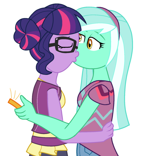 Size: 1305x1415 | Tagged: safe, artist:berrypunchrules, derpibooru import, lyra heartstrings, sci-twi, twilight sparkle, equestria girls, legend of everfree, clothes, eyes closed, female, lesbian, shipping, twyra