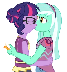 Size: 1305x1415 | Tagged: safe, artist:berrypunchrules, derpibooru import, lyra heartstrings, sci-twi, twilight sparkle, equestria girls, legend of everfree, clothes, eyes closed, female, lesbian, shipping, twyra