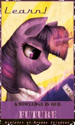 Size: 900x1500 | Tagged: safe, artist:aschenstern, derpibooru import, twilight sparkle, pony, unicorn, fallout equestria, fanfic, book, clothes, fanfic art, female, glowing horn, horn, levitation, magic, mare, ministry mares, ministry of arcane sciences, poster, propaganda, reading, smiling, solo, telekinesis, text