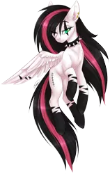 Size: 750x1184 | Tagged: safe, artist:doekitty, derpibooru import, oc, oc:emala jiss, unofficial characters only, pegasus, pony, choker, female, flying, mare, simple background, solo, spiked choker, transparent background