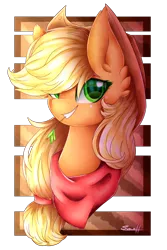 Size: 1046x1565 | Tagged: safe, artist:cloud-drawings, derpibooru import, applejack, earth pony, pony, bandana, clothes, cowboy hat, female, freckles, hat, haystick, mare, signature, smiling, solo, speedpaint, stetson