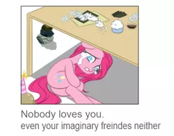 Size: 479x376 | Tagged: alone, artist:wookylee, cropped, crying, derpibooru import, edit, engrish, food, how to make sushi, madame le flour, misspelling, parody, pinkamena diane pie, pinkie pie, rocky, sad, safe, sushi, woobie