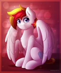 Size: 2000x2400 | Tagged: safe, artist:spirit-dude, derpibooru import, oc, oc:white wing, unofficial characters only, pegasus, pony, chest fluff, commission, looking at you, male, raised hoof, sitting, smiling, solo, stallion