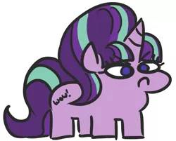 Size: 633x508 | Tagged: safe, artist:jargon scott, derpibooru import, starlight glimmer, pony, unicorn, :c, alternate cutie mark, chibi, female, frown, glare, mare, simple background, solo, squatpony, unamused, white background, wow, wow! glimmer