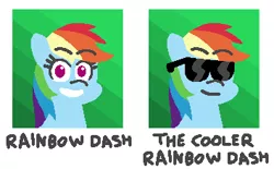 Size: 354x219 | Tagged: artist:threetwotwo32232, derpibooru import, rainbow dash, safe, solo, sunglasses, yearbook