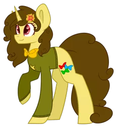 Size: 1334x1440 | Tagged: safe, artist:despotshy, derpibooru import, oc, oc:waltraut, unofficial characters only, pony, unicorn, clothes, colored pupils, female, flower, flower in hair, mare, raised hoof, simple background, solo, sweater, transparent background