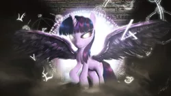 Size: 7680x4320 | Tagged: safe, artist:princeoracle, derpibooru import, twilight sparkle, twilight sparkle (alicorn), alicorn, pony, 3d, absurd resolution, epic, glowing eyes, gmod, magic, magic circle, runes, signature, solo, symbol