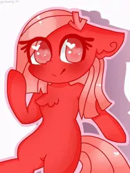 Size: 720x960 | Tagged: safe, artist:moonarty, derpibooru import, oc, oc:downvote, ponified, unofficial characters only, derpibooru, chest fluff, cute, derpibooru ponified, hairclip, heart eyes, looking at you, meta, simple background, solo, wingding eyes