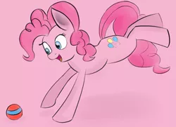 Size: 3009x2173 | Tagged: artist:itsthinking, ball, behaving like a dog, cute, derpibooru import, eyes on the prize, jumping, open mouth, pinkie pie, pounce, puppy pie, safe, simple background, smiling, solo