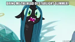 Size: 600x337 | Tagged: changeling, changeling queen, derpibooru import, edit, edited screencap, female, former queen chrysalis, image macro, meme, queen chrysalis, safe, screencap, solo, to where and back again