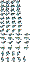 Size: 229x468 | Tagged: arm cannon, artist:mega-poneo, derpibooru import, flying, megaman, megapony, pixel art, rainbow dash, safe, simple background, solo, sprite, sprite sheet, transparent background, video game, wall climbing