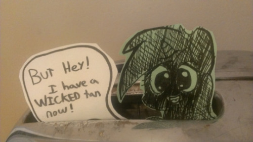 Size: 500x281 | Tagged: safe, artist:davierocket, derpibooru import, lyra heartstrings, pony, unicorn, accident, burnt, craft, dialogue, irl, paper child, papercraft, photo, ponies in real life, solo, speech bubble, tiny ponies, toaster