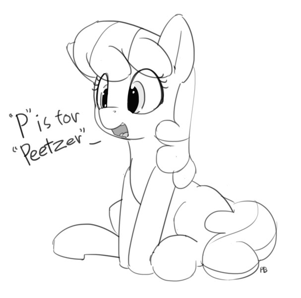 Size: 1280x1266 | Tagged: artist:pabbley, cheeribetes, cheerilee, cute, derpibooru import, dialogue, monochrome, open mouth, peetzer, safe, simple background, sitting, solo, white background