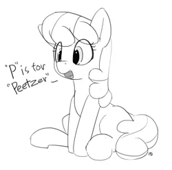 Size: 1280x1266 | Tagged: artist:pabbley, cheeribetes, cheerilee, cute, derpibooru import, dialogue, monochrome, open mouth, peetzer, safe, simple background, sitting, solo, white background