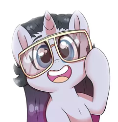 Size: 3000x3118 | Tagged: safe, artist:marukouhai, derpibooru import, oc, oc:mimi, oc:minerva miss, unofficial characters only, pony, unicorn, female, filly, glasses, offspring, parent:fashion plate, parent:rarity, parents:rariplate, simple background, solo, white background