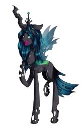 Size: 1553x2383 | Tagged: artist:xxmissteaxx, changeling, changeling queen, colored pupils, derpibooru import, female, looking at you, open mouth, queen chrysalis, raised hoof, safe, simple background, smiling, solo, transparent background