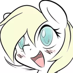 Size: 300x300 | Tagged: artist:luzion, artist:randy, aryan, aryanbetes, aryan pony, blushing, bust, colored, color edit, cute, cute little fangs, derpibooru import, edit, fangs, happy, nazipone, oc, oc:aryanne, portrait, safe, sharp teeth, smiling, solo, teeth, unofficial characters only