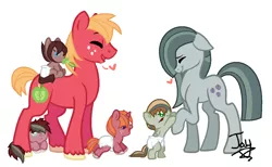 Size: 1024x630 | Tagged: safe, artist:jaythecatlover, derpibooru import, big macintosh, marble pie, oc, oc:apple harvest, oc:cherry topaz, oc:skipping stone, oc:stonecutter, earth pony, pegasus, pony, unicorn, baby, baby pony, base used, colt, diaper, female, filly, male, marblemac, offspring, parent:big macintosh, parent:marble pie, parents:marblemac, shipping, simple background, straight, white background