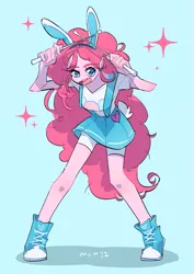 Size: 819x1154 | Tagged: safe, artist:dusty-munji, derpibooru import, pinkie pie, equestria girls, bunny ears, clothes, converse, cute, diapinkes, drumsticks, shoes, solo