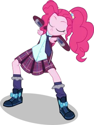 Size: 7558x10000 | Tagged: safe, artist:limedazzle, derpibooru import, pinkie pie, equestria girls, friendship games, absurd resolution, alternate hairstyle, alternate universe, clothes, crystal prep academy uniform, dancing, krumping, school uniform, shoes, simple background, socks, solo, sunny flare's wrist devices, transparent background, vector