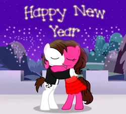 Size: 1024x928 | Tagged: artist:aarondrawsarts, derpibooru import, fireworks, happy new year, happy new year 2017, kissing, love, oc, oc:brain teaser, oc:rose blossom, romance, romantic, safe, unofficial characters only