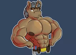 Size: 1280x920 | Tagged: anthro, artist:dens-dirt, buff, clothes, derpibooru import, male, muscles, oc, oc:widjet, partial nudity, solo, solo male, suggestive, topless, unofficial characters only