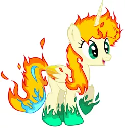 Size: 3024x3080 | Tagged: safe, artist:marble-soda, derpibooru import, oc, unofficial characters only, alicorn, pony, mane of fire, raised hoof, simple background, solo, white background