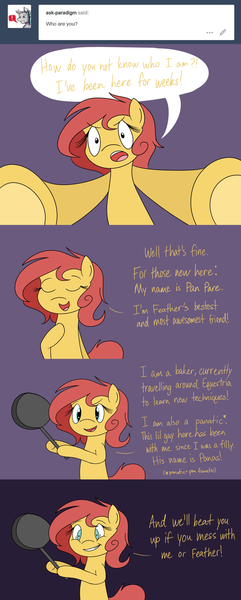 Size: 1280x3185 | Tagged: artist:hummingway, ask-humming-way, derpibooru import, dialogue, oc, oc:pan pare, safe, solo, tumblr, tumblr comic, unofficial characters only