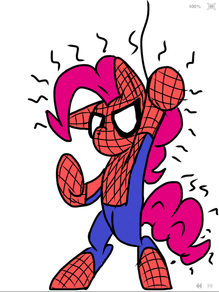 Size: 768x1024 | Tagged: safe, artist:ashleybances, derpibooru import, pinkie pie, pony, bipedal, clothes, cosplay, costume, simple background, solo, spider-man, white background