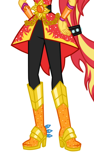 Size: 1321x2182 | Tagged: safe, artist:mixiepie, artist:teentitansfan201, derpibooru import, sunset shimmer, equestria girls, legend of everfree, boots, clothes, cropped, crystal guardian, high heel boots, image, pants, png, ponied up, simple background, solo, sparkles, super ponied up, transparent background, vector