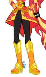 Size: 1321x2182 | Tagged: safe, artist:mixiepie, artist:teentitansfan201, derpibooru import, sunset shimmer, equestria girls, legend of everfree, boots, clothes, cropped, crystal guardian, high heel boots, image, pants, png, ponied up, simple background, solo, sparkles, super ponied up, transparent background, vector