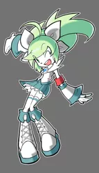 Size: 630x1100 | Tagged: safe, artist:rvceric, derpibooru import, oc, oc:emerald green, unofficial characters only, equestria girls, boots, clothes, cute, one eye closed, ponytails, skirt, skirt lift, socks, solo, thigh highs, wink, zettai ryouiki